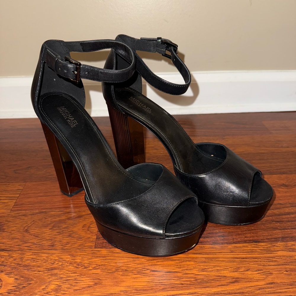 Michael Kors Paloma Black and Silver Platform Sandals - Picture 2 of 11